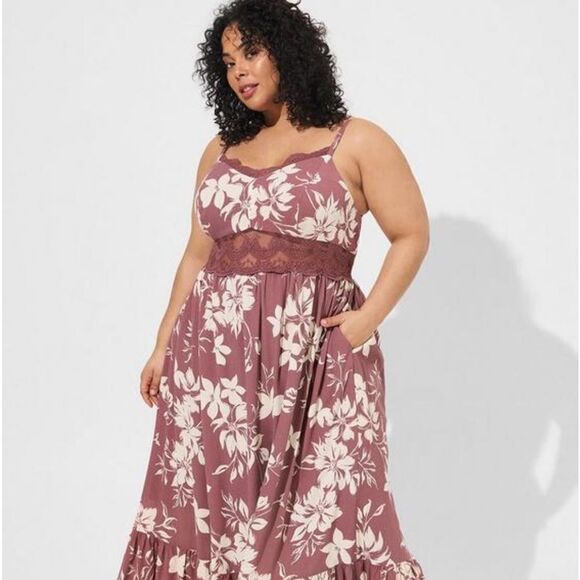 Torrid Emma Floral Gauze Lace Insert Maxi Dress Summer Spring Vacation Resort - Picture 1 of 14